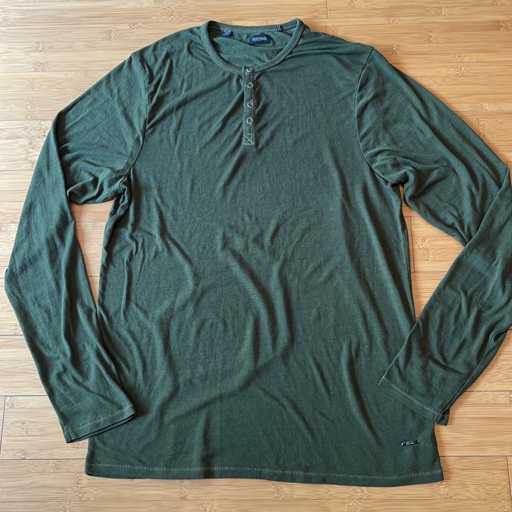 Buffalo David Bitton Mens Long Sleeve Henley Shirt - military green Size X-Large